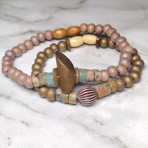 Boho Lightweight Jasper & Wood Bracelets (2)